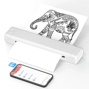 Kompakter Thermodrucker MK500 mit ausgegebenem Papier und Smartphone