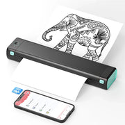 Kompakter Thermodrucker MK500 mit ausgegebenem Papier und Smartphone