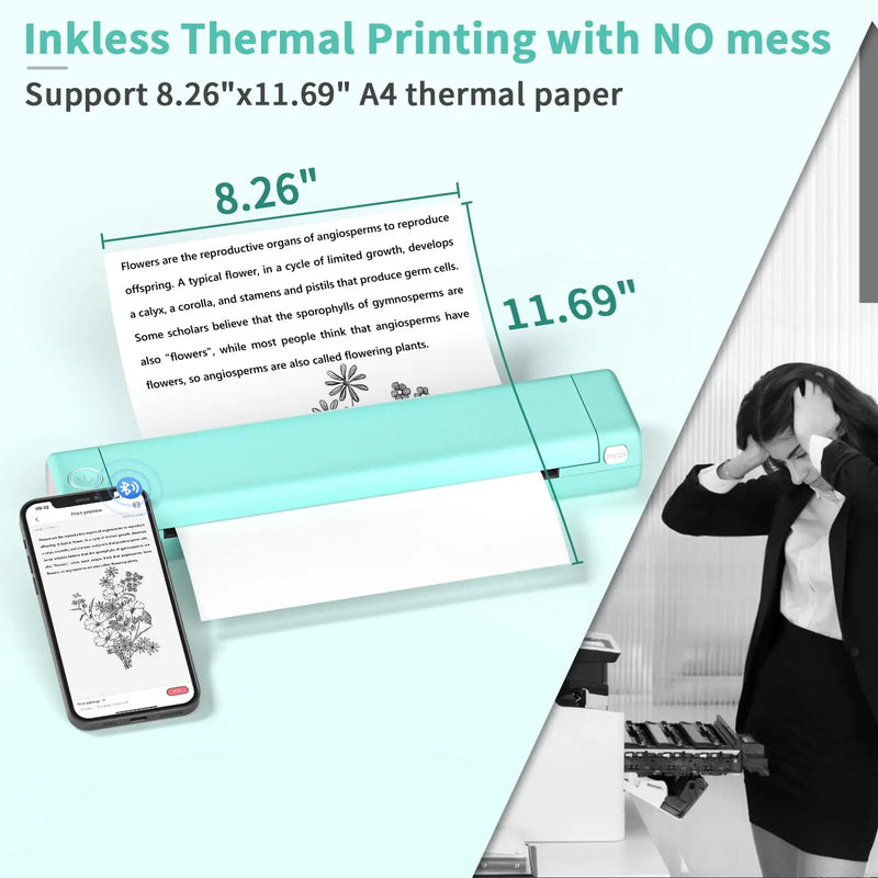 Kompakter Thermodrucker MK500 mit ausgegebenem Papier und Smartphone