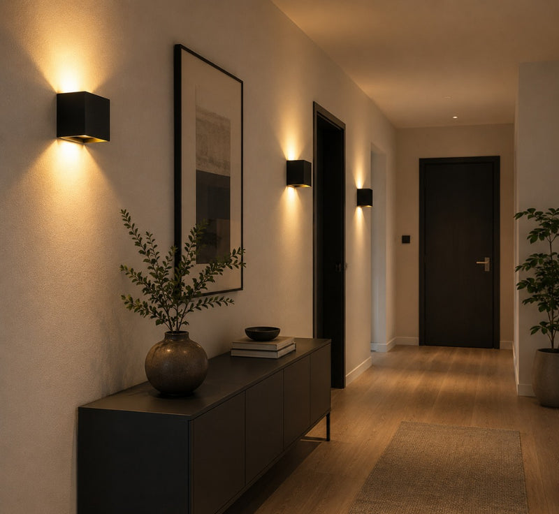 Kabellose Akku-Wandleuchte im Würfel-Design