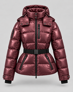 Taillierte Damen-Pufferjacke mit Kapuze und Gürtel