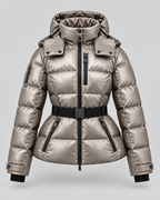 Taillierte Damen-Pufferjacke mit Kapuze und Gürtel
