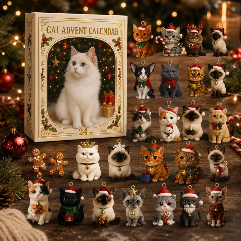 Katzen-Adventskalender mit 24 Ornamenten
