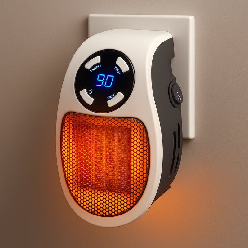 Kompakter Steckdosen-Heizlüfter mit Thermostat und Timer