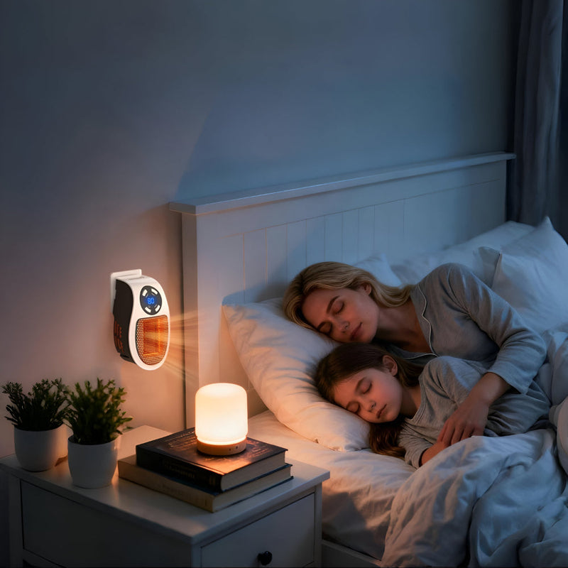 Kompakter Steckdosen-Heizlüfter mit Thermostat und Timer