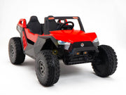 Roter Kinder-Elektrobuggy als Zweisitzer mit großen grobstolligen Reifen