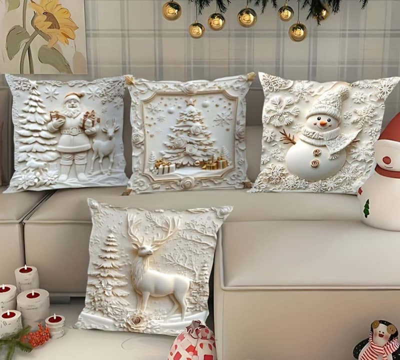 Weihnachtliche Kissenbezüge in 3D-Relief-Optik