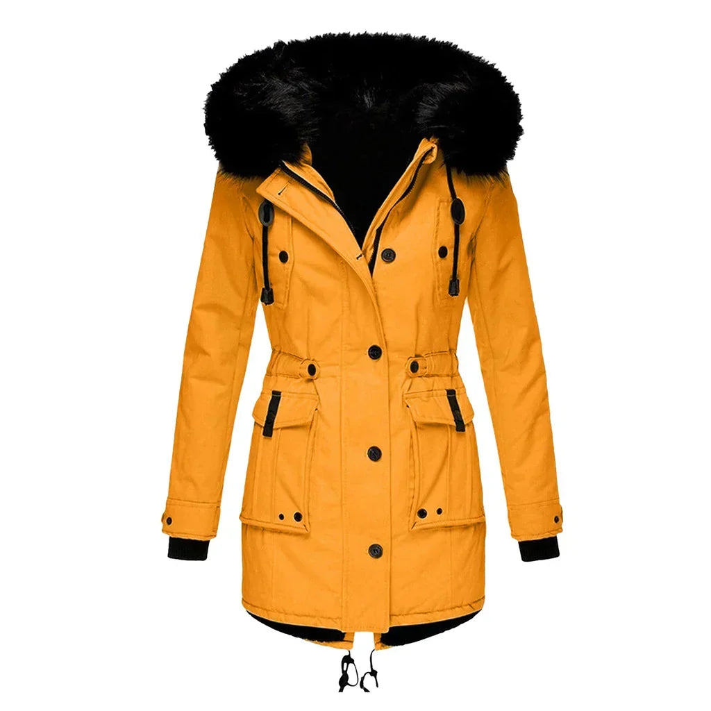 Gefütterter Damen-Winterparka mit Kunstfellkapuze