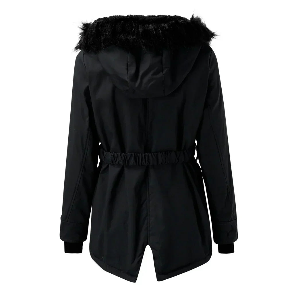Gefütterter Damen-Winterparka mit Kunstfellkapuze