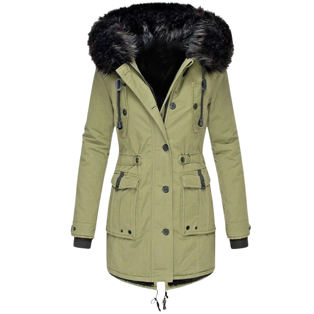 Gefütterter Damen-Winterparka mit Kunstfellkapuze