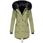 Gefütterter Damen-Winterparka mit Kunstfellkapuze