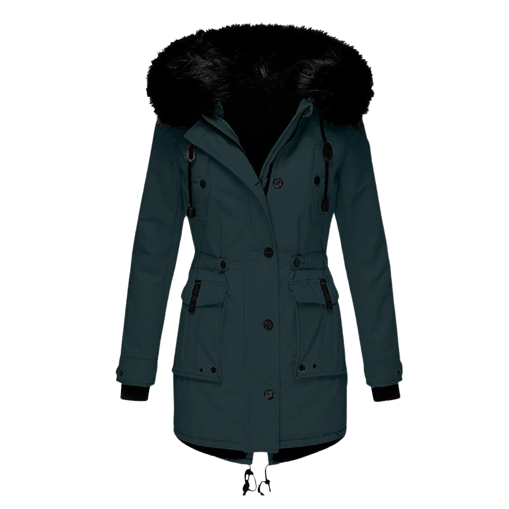 Gefütterter Damen-Winterparka mit Kunstfellkapuze
