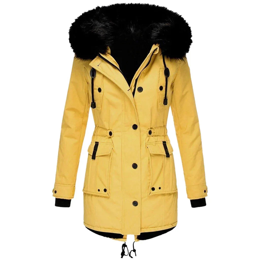 Gefütterter Damen-Winterparka mit Kunstfellkapuze