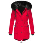 Gefütterter Damen-Winterparka mit Kunstfellkapuze