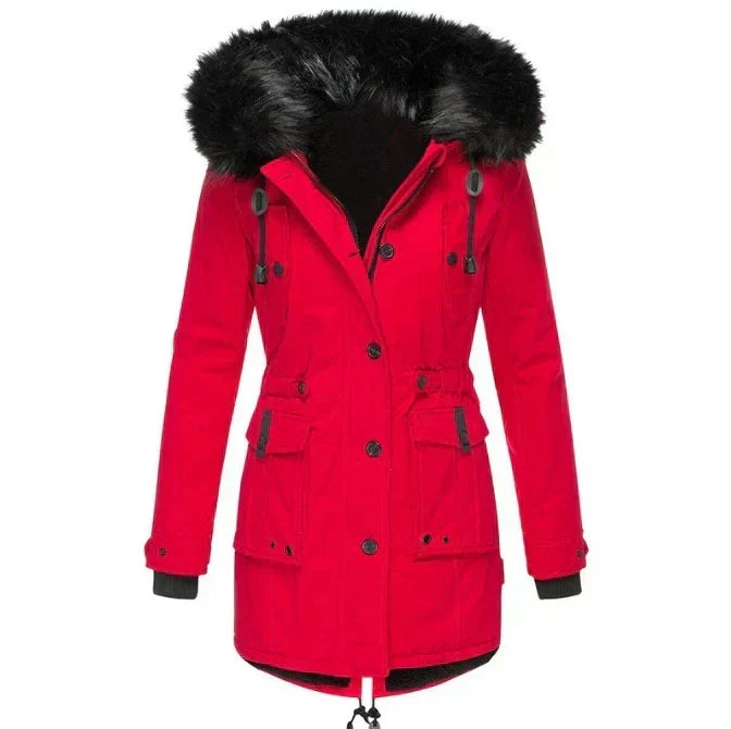 Gefütterter Damen-Winterparka mit Kunstfellkapuze