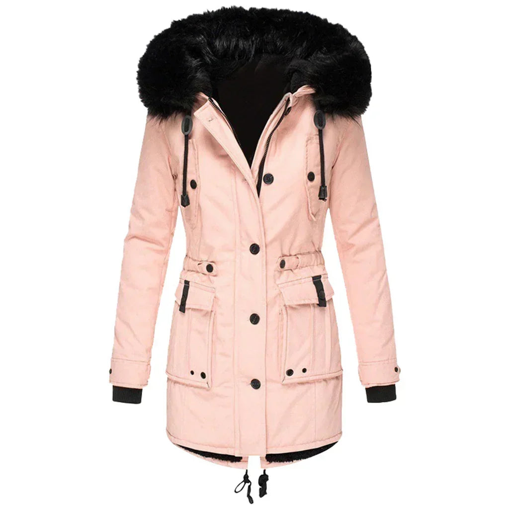 Gefütterter Damen-Winterparka mit Kunstfellkapuze