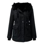 Gefütterter Damen-Winterparka mit Kunstfellkapuze