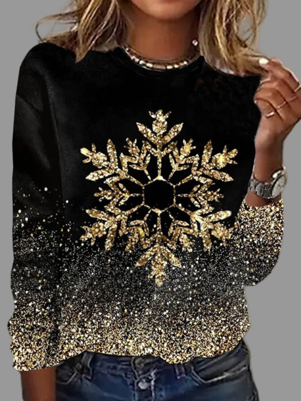 Damen-Weihnachtspullover mit Glitzer-Schneeflocke