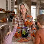 Halloween-Geschenktüten mit Reißverschluss, Griffen und dekorativen Kürbis- und Hexenkesselmotiven