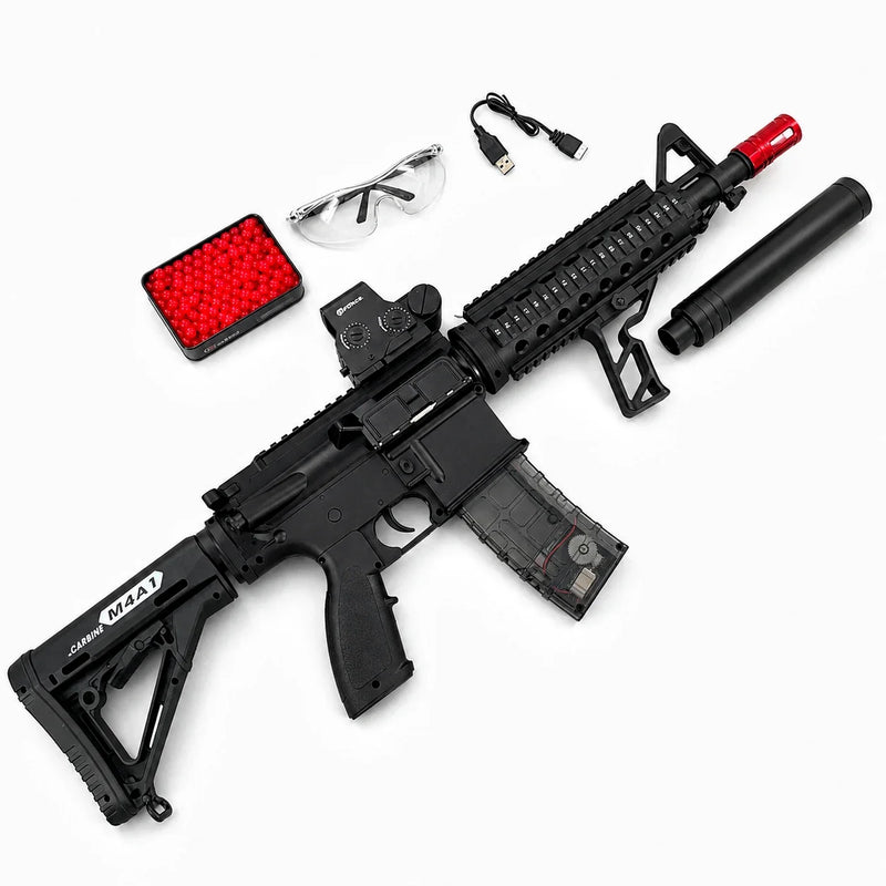 M416-Gelblaster mit Magazin, Gelkugeln, Schutzbrille und Zubehör