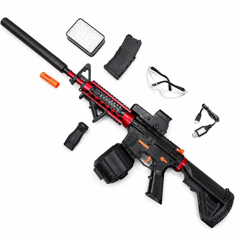 M416-Gelblaster mit Magazin, Gelkugeln, Schutzbrille und Zubehör
