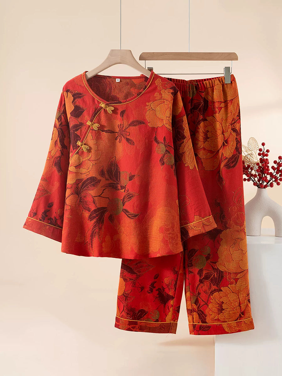 Damen-Pyjama-Set mit Blumenmuster