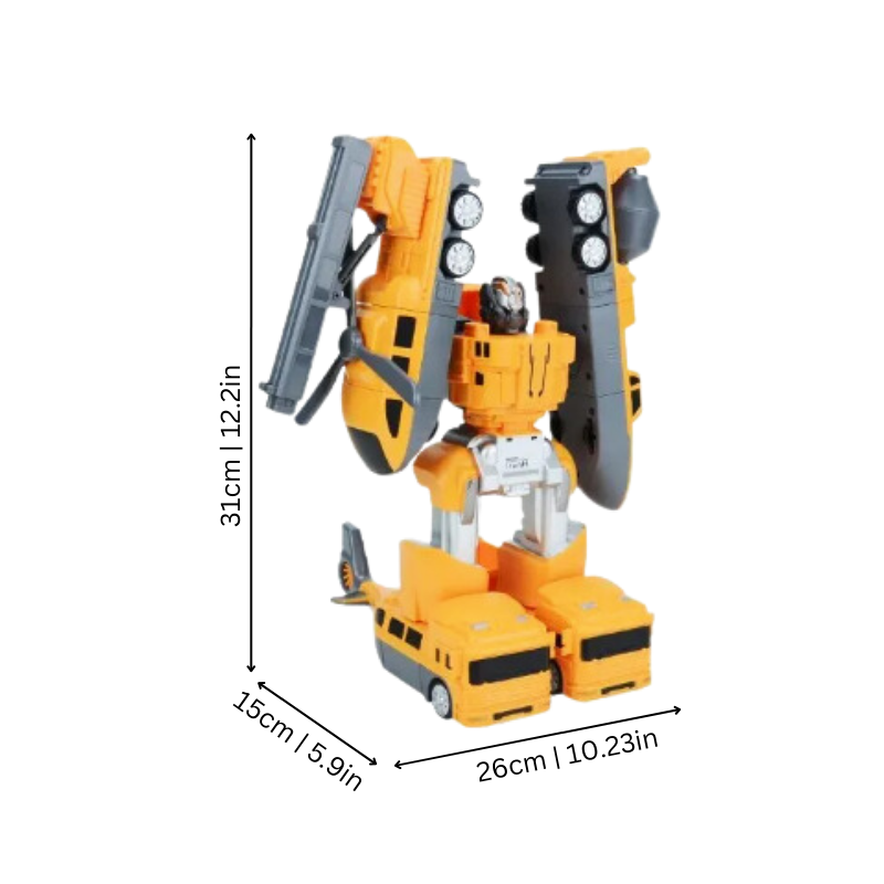 Baufahrzeuge, die sich zu einem großen Roboter verbinden