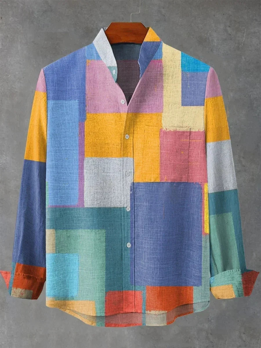 Herren-Langarmhemd mit abstraktem Print