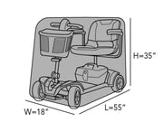 Schwarze Abdeckung über einem Elektromobil mit Sitz und Lenker
