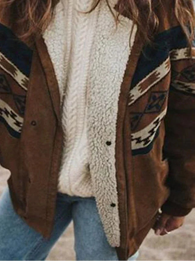 Warme Damen-Plüschjacke mit Retro-Muster