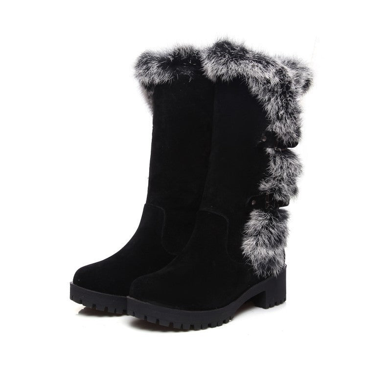 Wadenhohe Damen-Winterstiefel mit Kunstfellrand und Schnallen