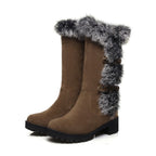 Wadenhohe Damen-Winterstiefel mit Kunstfellrand und Schnallen