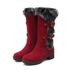 Wadenhohe Damen-Winterstiefel mit Kunstfellrand und Schnallen