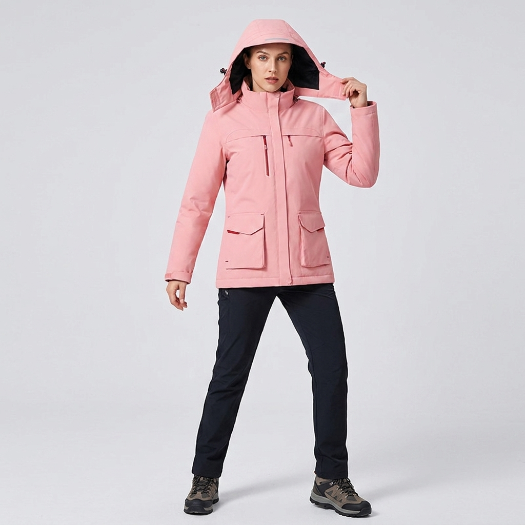 Beheizbare Damenjacke mit Kapuze und Fleecefutter