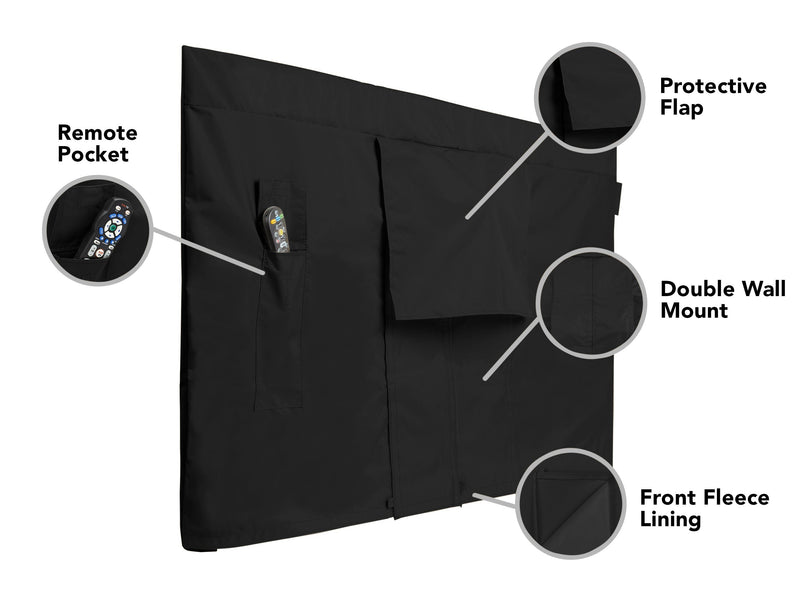 Schwarze vollständige Outdoor-TV-Abdeckung mit Frontklappe und Fernbedienungsfach