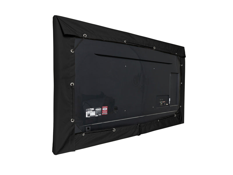 Schwarze Halb-Abdeckung mit Ösen für einen Outdoor-Fernseher