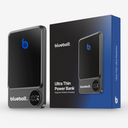 Ultraflache dunkelgraue magnetische Powerbank mit digitaler Ladeanzeige