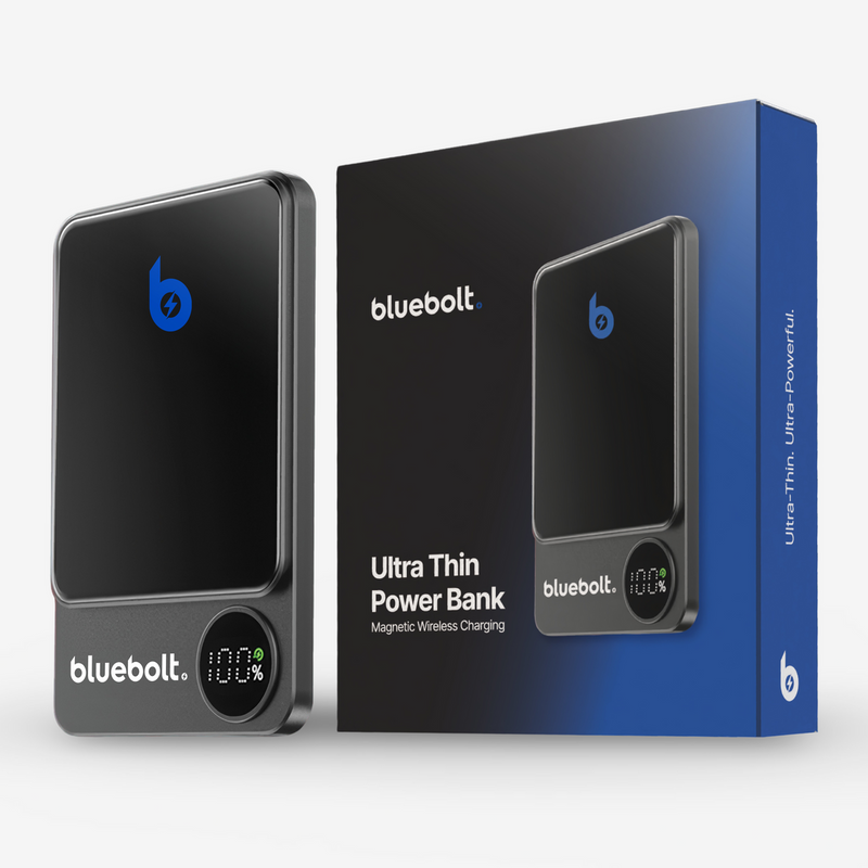 Ultraflache dunkelgraue magnetische Powerbank mit digitaler Ladeanzeige