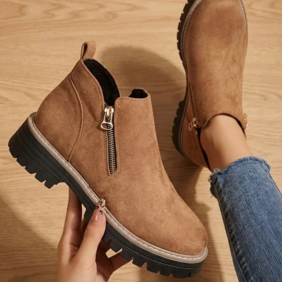 Damen-Stiefeletten mit Reißverschluss und Profilsohle