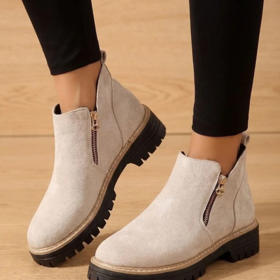 Damen-Stiefeletten mit Reißverschluss und Profilsohle