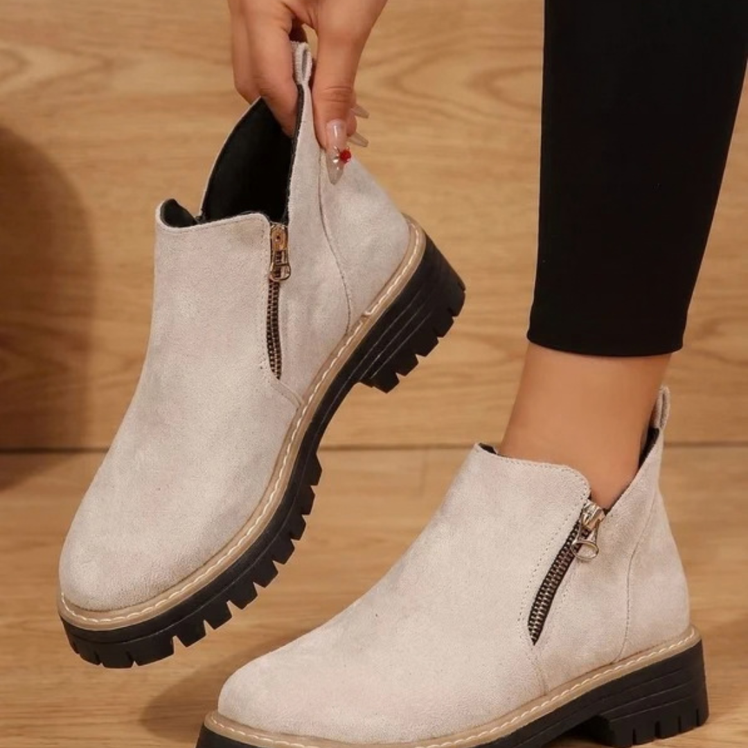 Damen-Stiefeletten mit Reißverschluss und Profilsohle