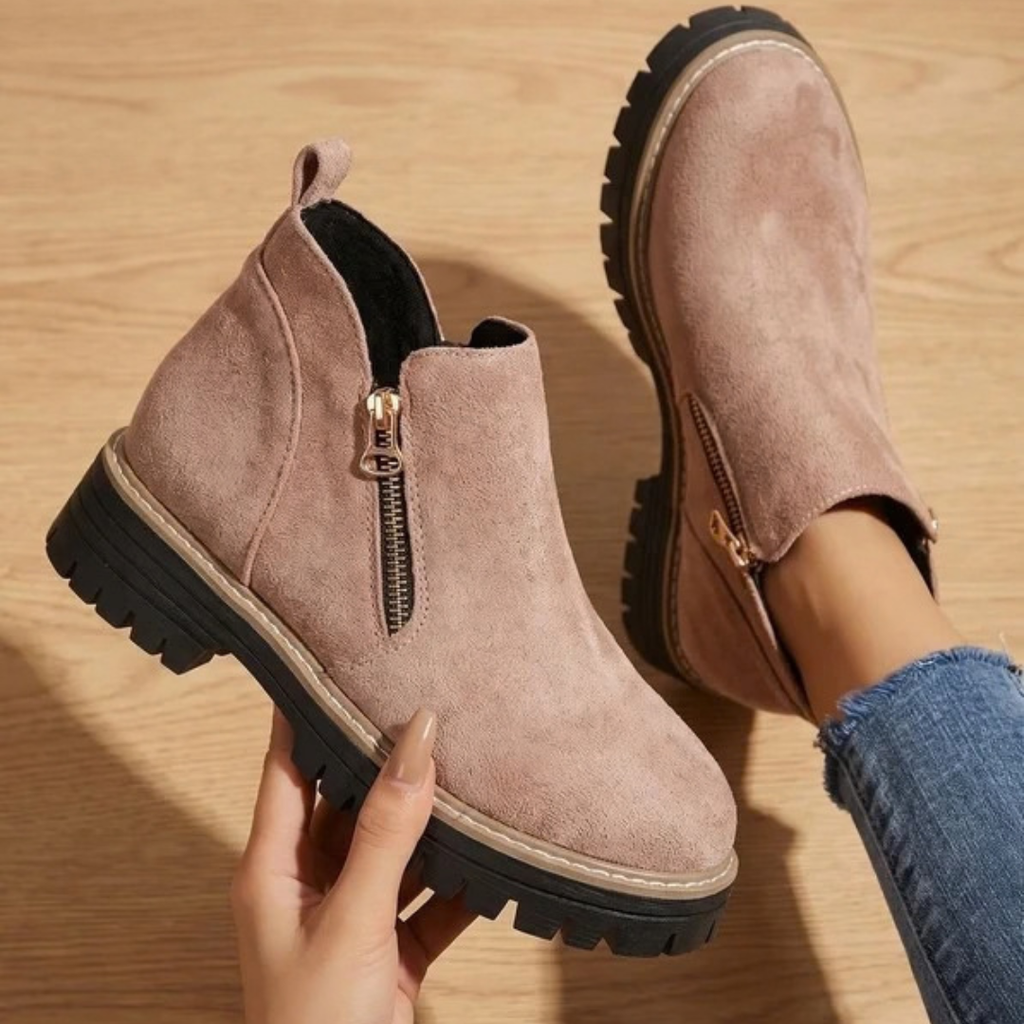 Damen-Stiefeletten mit Reißverschluss und Profilsohle