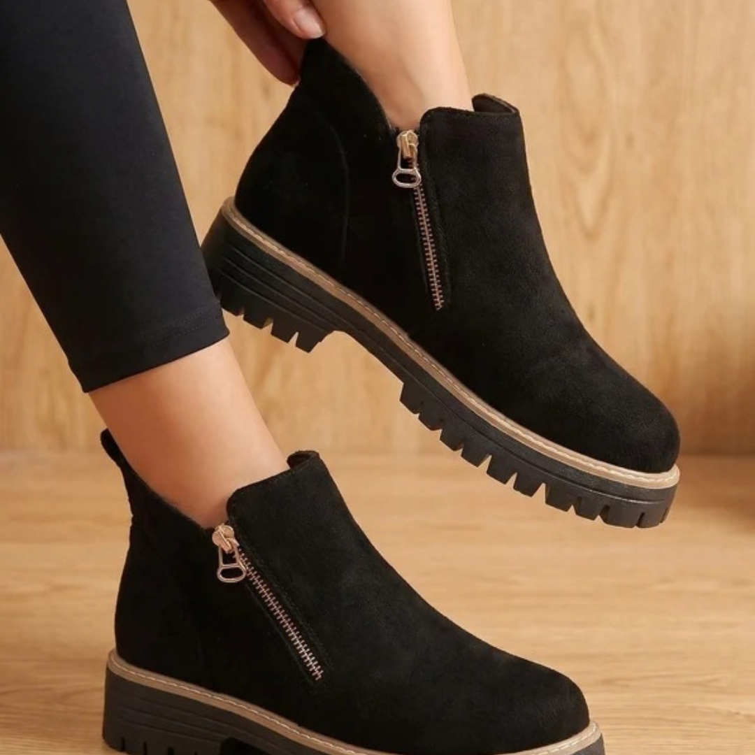 Damen-Stiefeletten mit Reißverschluss und Profilsohle