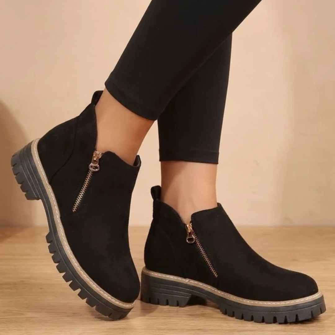 Damen-Stiefeletten mit Reißverschluss und Profilsohle