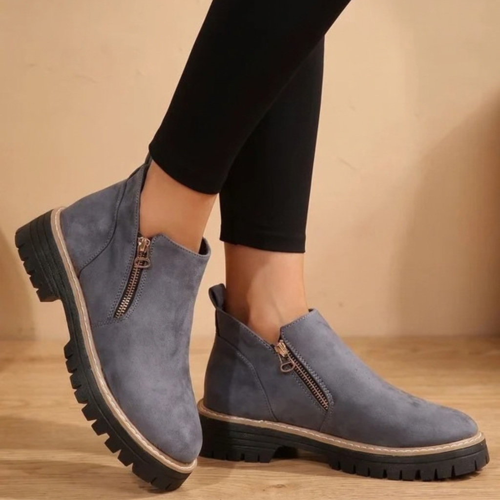 Damen-Stiefeletten mit Reißverschluss und Profilsohle