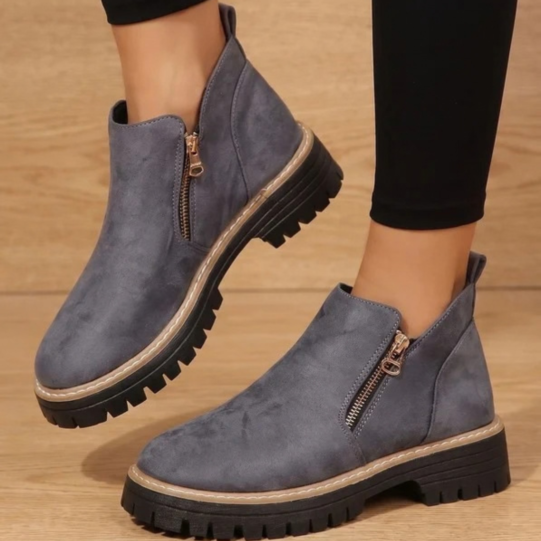 Damen-Stiefeletten mit Reißverschluss und Profilsohle