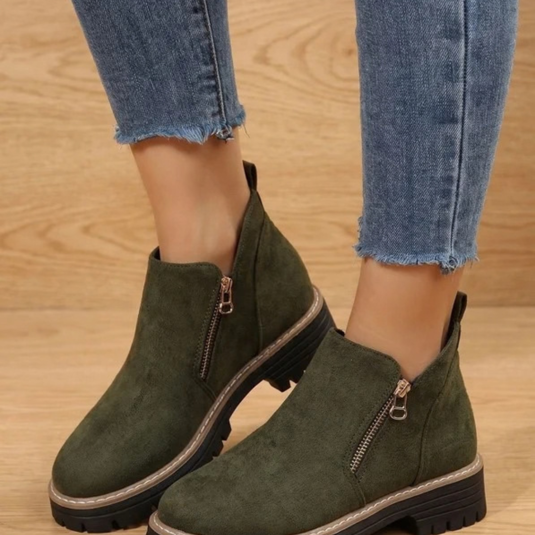 Damen-Stiefeletten mit Reißverschluss und Profilsohle