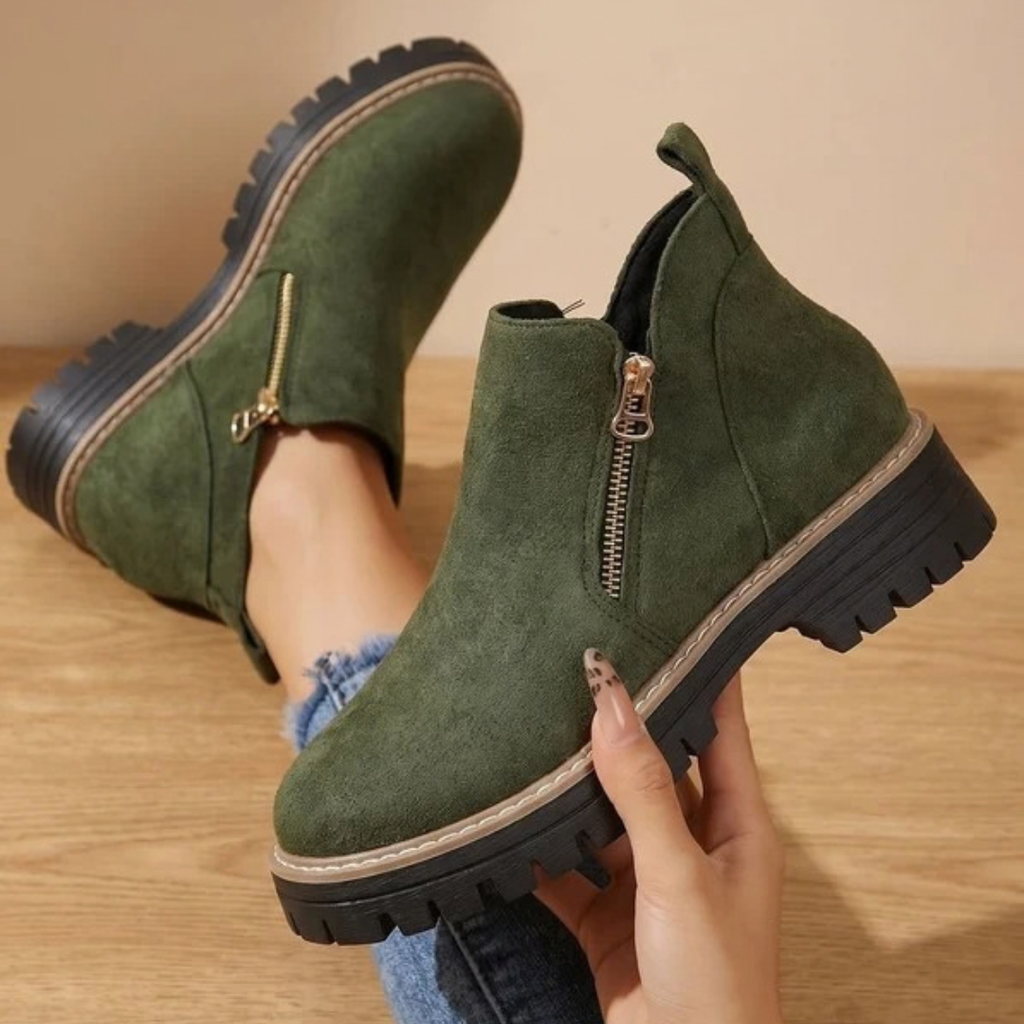 Damen-Stiefeletten mit Reißverschluss und Profilsohle