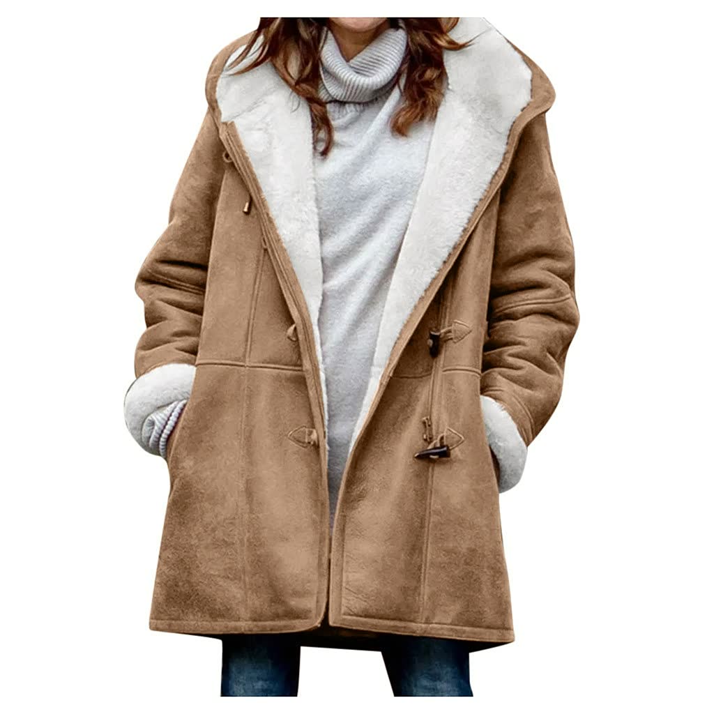 Warmer Damen-Wintermantel mit Teddyfutter und Kapuze