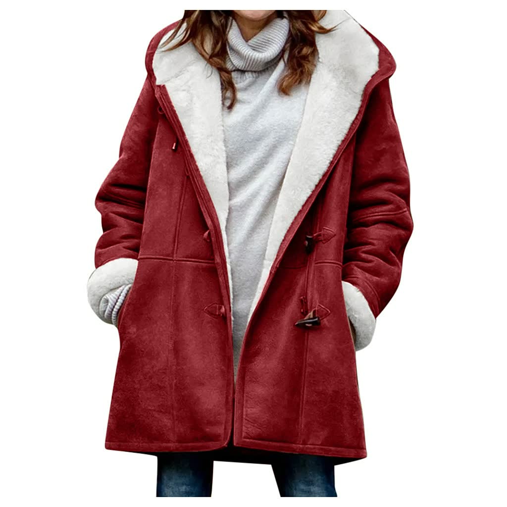 Warmer Damen-Wintermantel mit Teddyfutter und Kapuze
